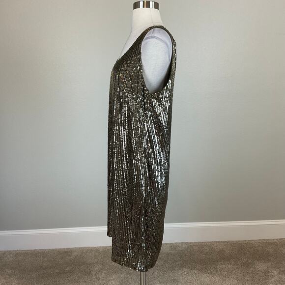 Ralph Lauren Sequined Mini Shift Cocktail Dress Size 16 Bronzed Green Sleeveless - Picture 5 of 14